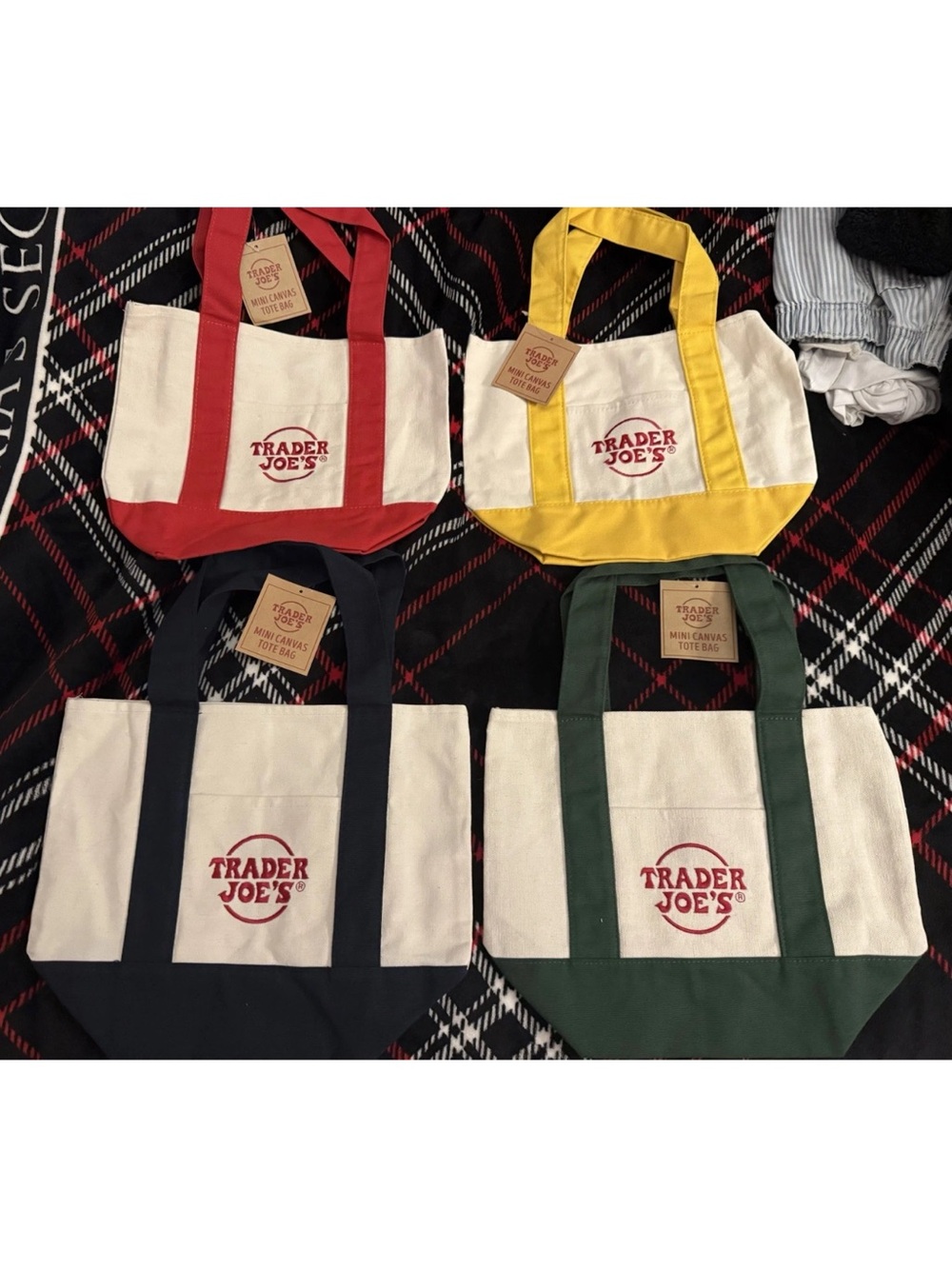 4 Trader Joe's Canvas Mini Tote Bags - Multiple Colors